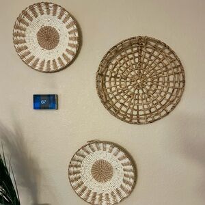 Natural Woven Wall Decor Set of 3 Brown and Cream